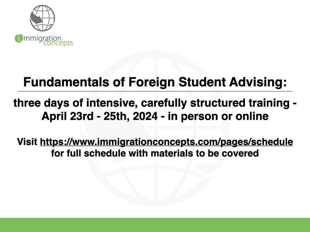 Fundamentals of Foreign Student Advising - April 23-25, 2024